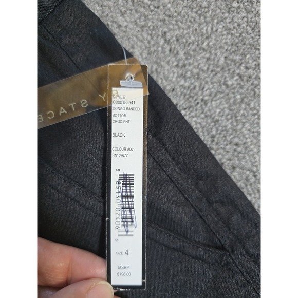 Alice + Olivia black Congo Banded Cargo Black Linen joggers Size 4 - Picture 5 of 13